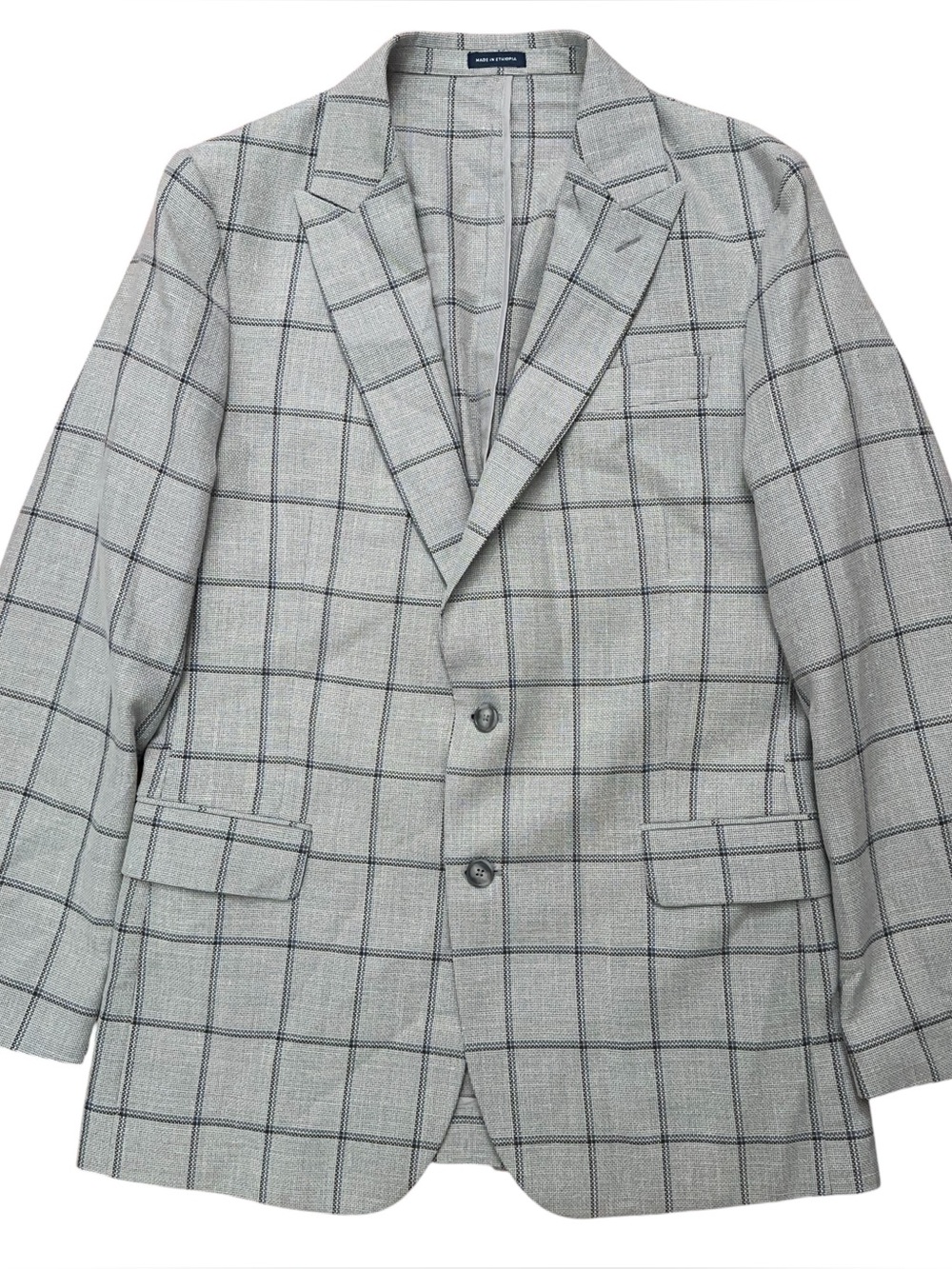 Stafford Blazer Jacket Mens 42R Wool Linen Knit Seasonal Textures Plaid Gray